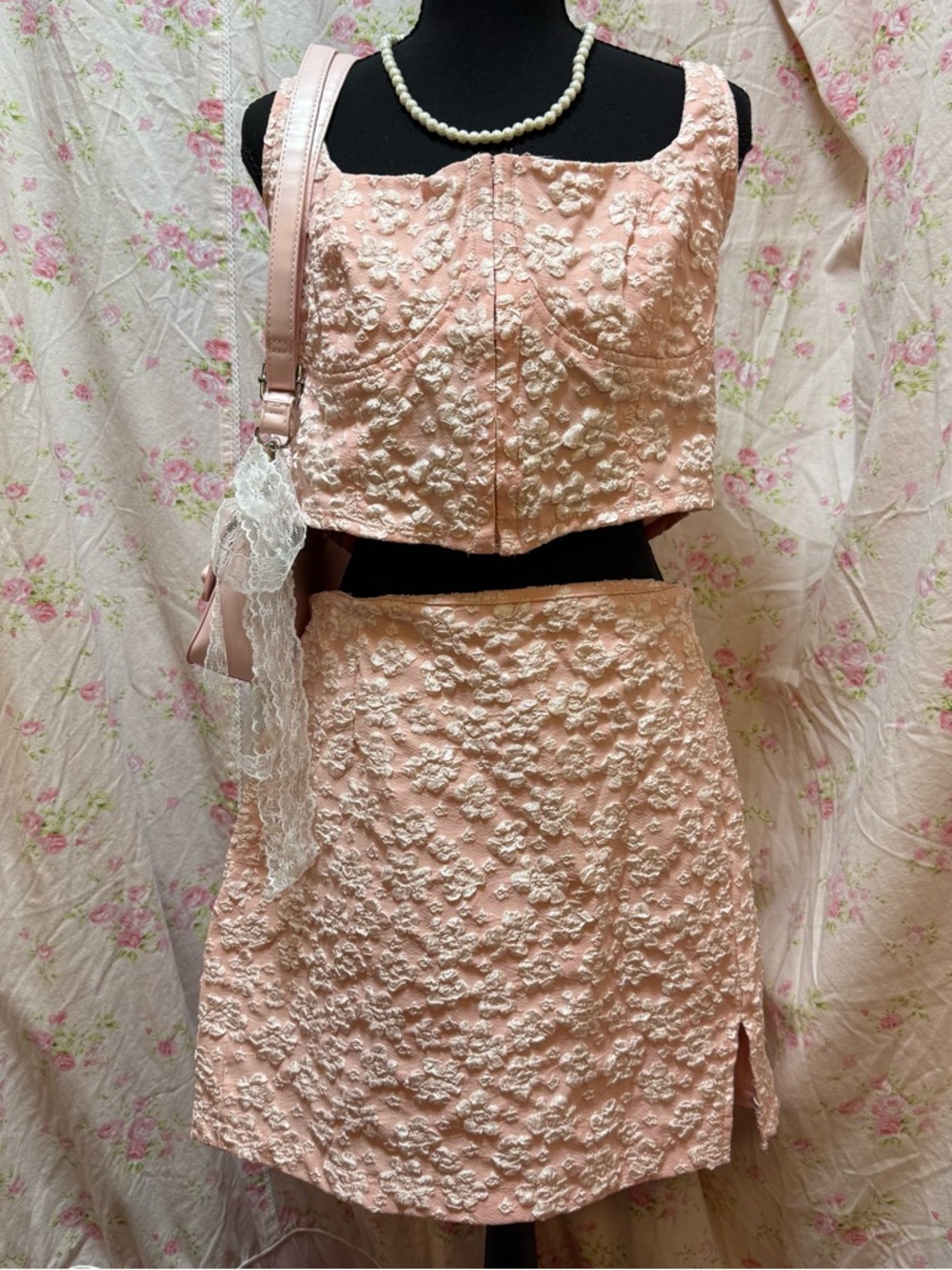 pink corset top and skirt set